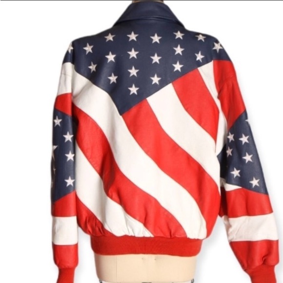 New With Tags Michael Hoban Wheremi USA Flag Leather Jacket Mens 2XL - Picture 4 of 7